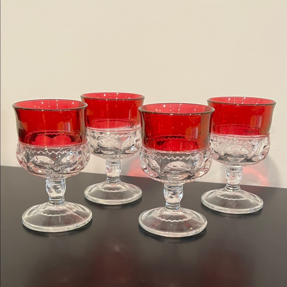 Tiffin-Franciscan Kings Crown Vintage Ruby Red 4 oz. Stemmed Goblet Set of 4